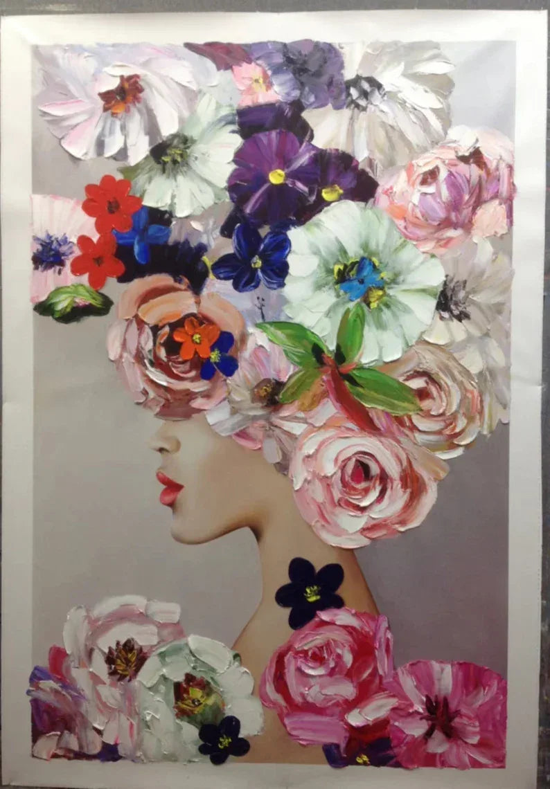 Floral Muse Canvas Portrait-Vertical Colorful Flower Portrait Abstract Texture Wall Art - artextured