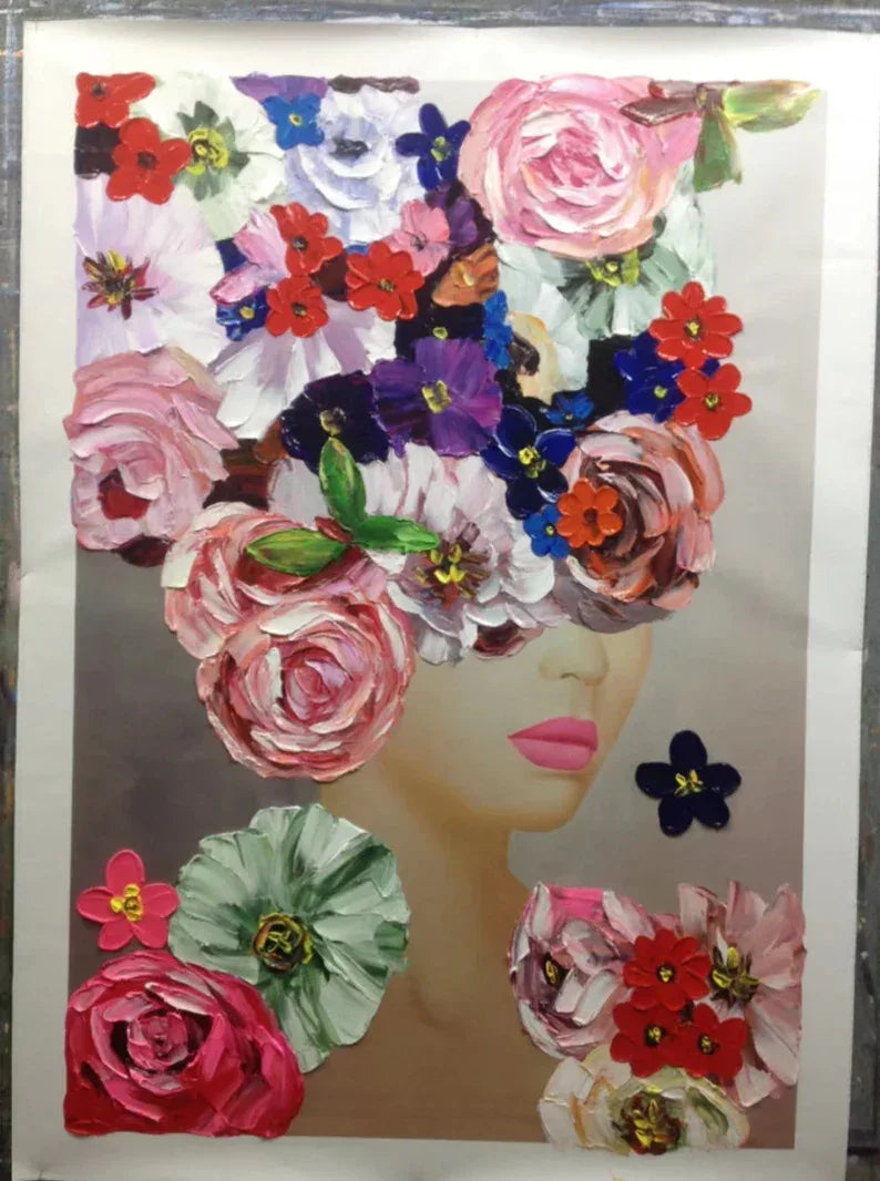 Floral Muse Canvas Portrait-Vertical Colorful Flower Portrait Abstract Texture Wall Art - artextured