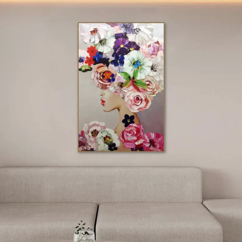 Floral Muse Canvas Portrait-Vertical Colorful Flower Portrait Abstract Texture Wall Art - artextured
