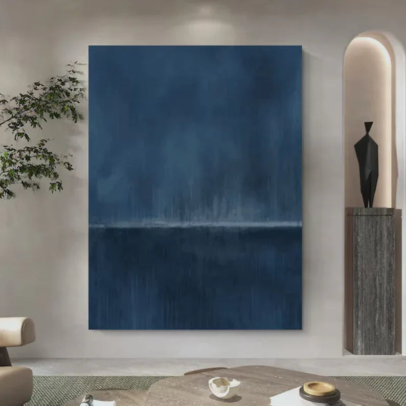 Blue Horizon-Stormy Ocean Horizon Abstract Oil Painting Wall Art - artextured