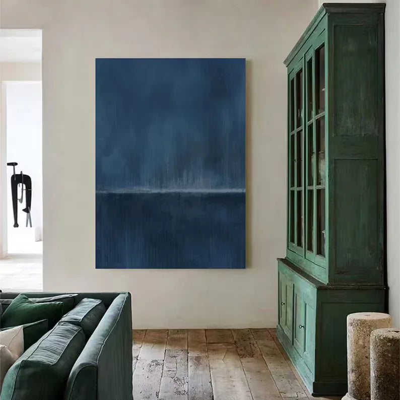 Blue Horizon-Stormy Ocean Horizon Abstract Oil Painting Wall Art - artextured