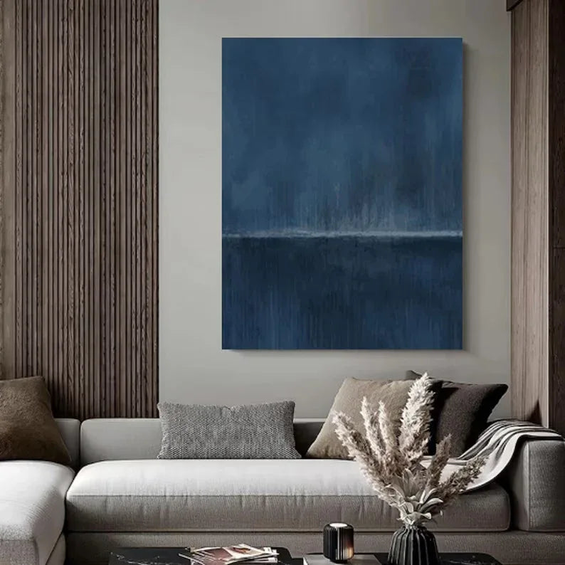 Blue Horizon-Stormy Ocean Horizon Abstract Oil Painting Wall Art - artextured