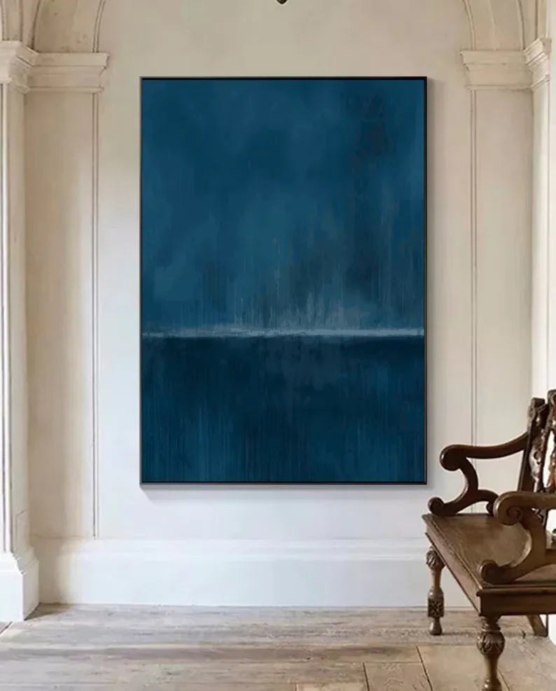 Blue Horizon-Stormy Ocean Horizon Abstract Oil Painting Wall Art - artextured