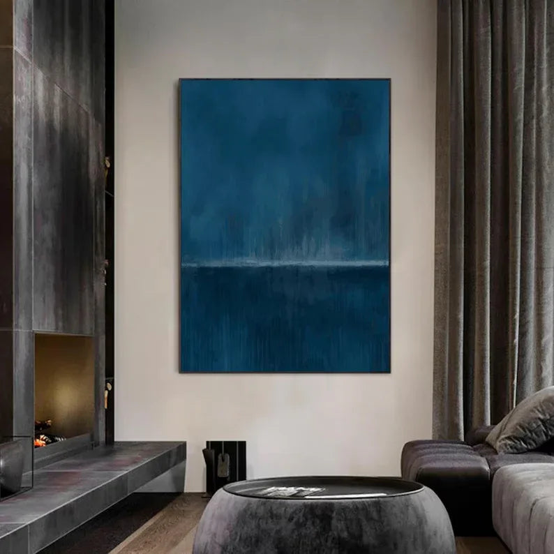 Blue Horizon-Stormy Ocean Horizon Abstract Oil Painting Wall Art - artextured
