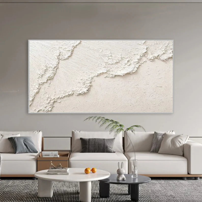 Wabi-Sabi Horizon Texture Art-Hand Drawn Minimalist Three-Dimensional White Textured Wall Art