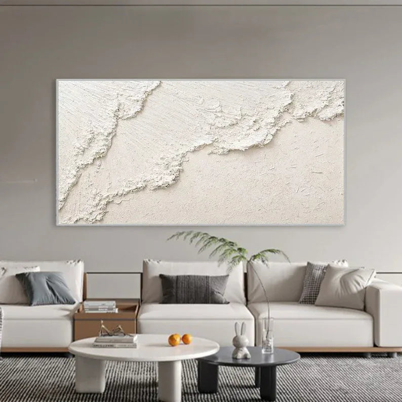 Wabi-Sabi Horizon Texture Art-Hand Drawn Minimalist Three-Dimensional White Textured Wall Art - artextured