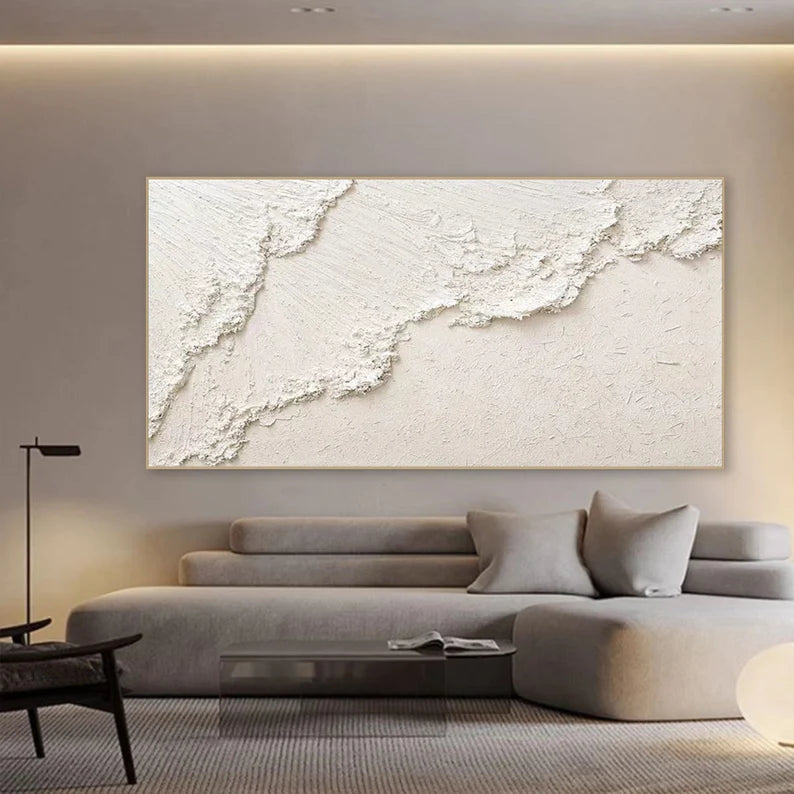 Wabi-Sabi Horizon Texture Art-Hand Drawn Minimalist Three-Dimensional White Textured Wall Art