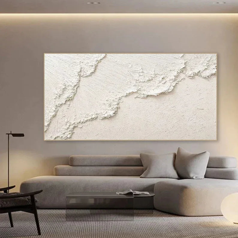 Wabi-Sabi Horizon Texture Art-Hand Drawn Minimalist Three-Dimensional White Textured Wall Art - artextured