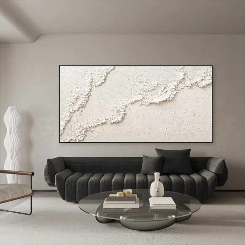 Wabi-Sabi Horizon Texture Art-Hand Drawn Minimalist Three-Dimensional White Textured Wall Art