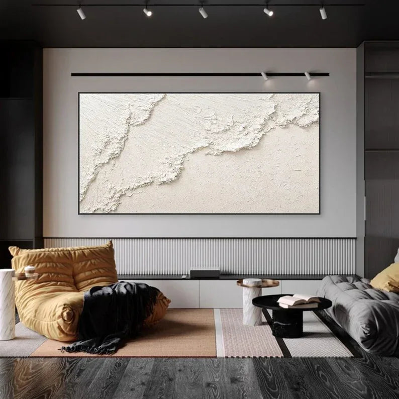 Wabi-Sabi Horizon Texture Art-Hand Drawn Minimalist Three-Dimensional White Textured Wall Art - artextured