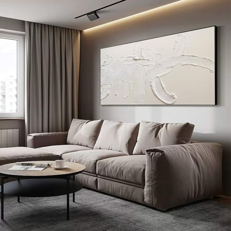 Minimalist White Textured Abstract Canvas Wall Art