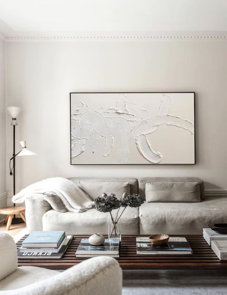 Minimalist White Textured Abstract Canvas Wall Art