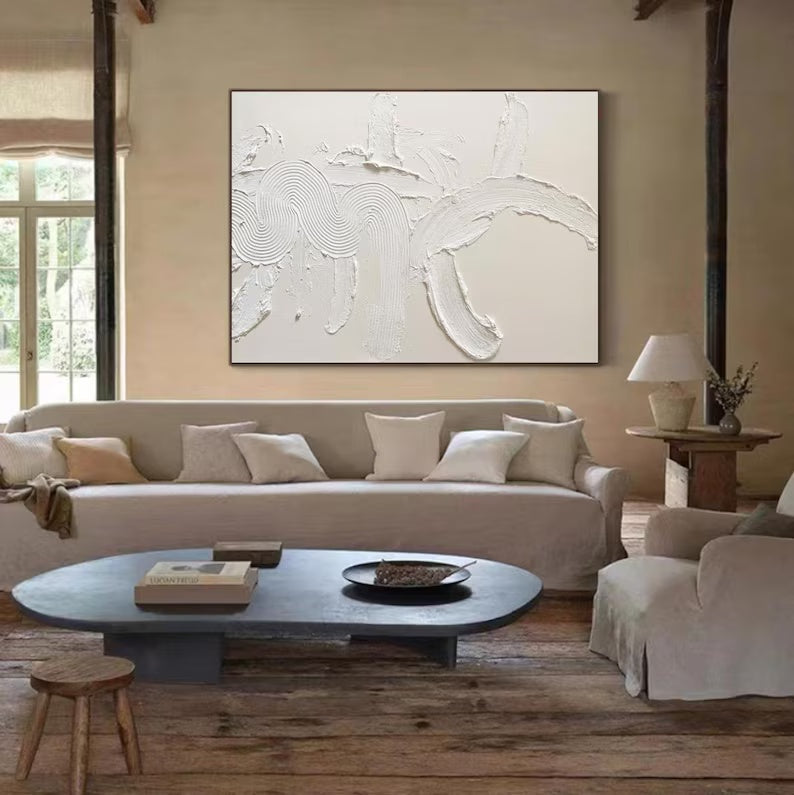 Minimalist White Textured Abstract Canvas Wall Art