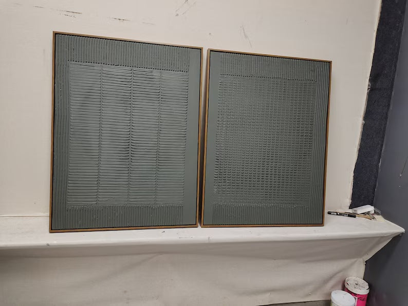 Minimalist Olive Green Textured Wall Art Set OF 2