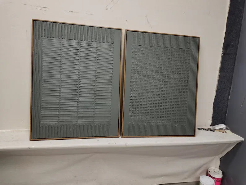 Olive Abstract Textures-Minimalist Olive Green Textured Wall Art Set OF 2 - artextured
