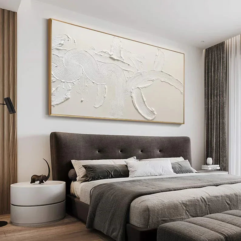 Textured White Rhythm-Minimalist White Textured Abstract Canvas Wall Art - artextured