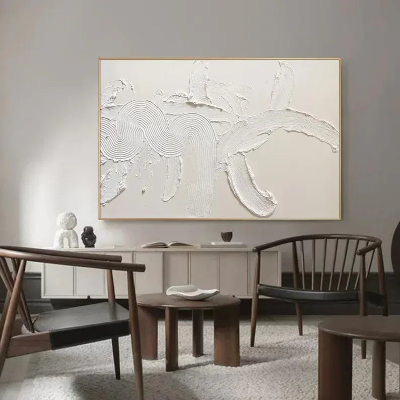 Textured White Rhythm-Minimalist White Textured Abstract Canvas Wall Art - artextured