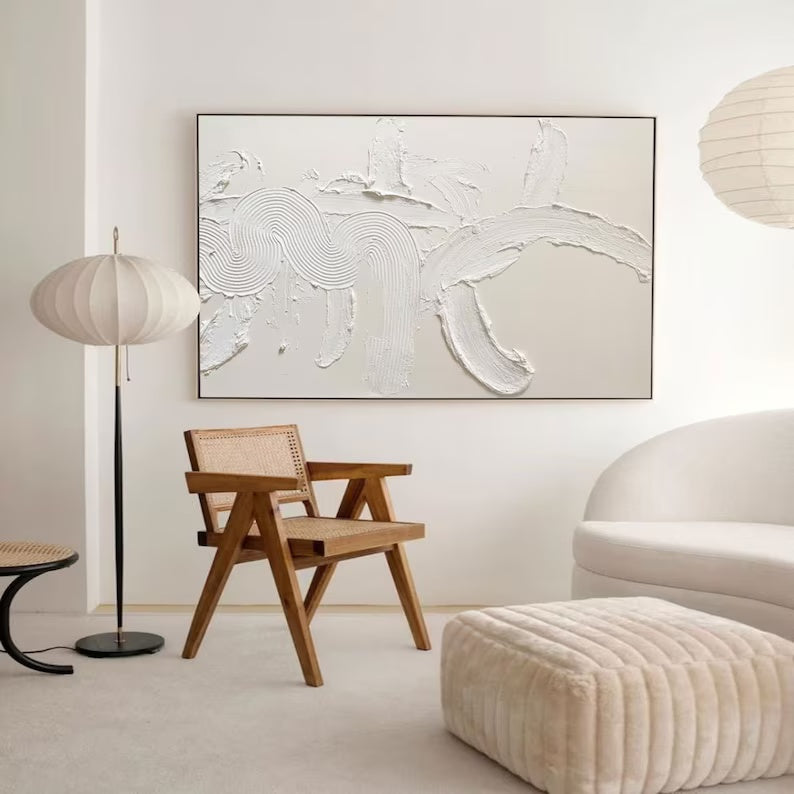Minimalist White Textured Abstract Canvas Wall Art