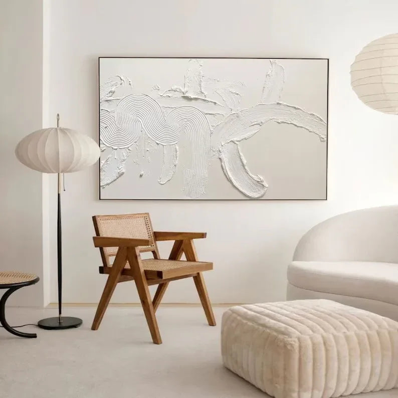 Textured White Rhythm-Minimalist White Textured Abstract Canvas Wall Art - artextured