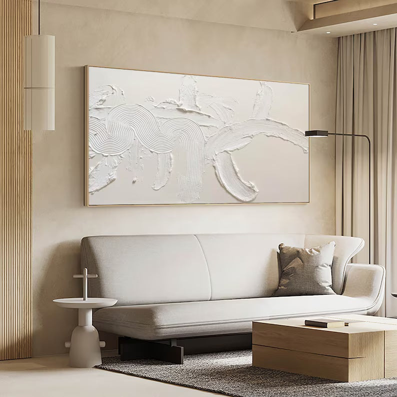 Minimalist White Textured Abstract Canvas Wall Art