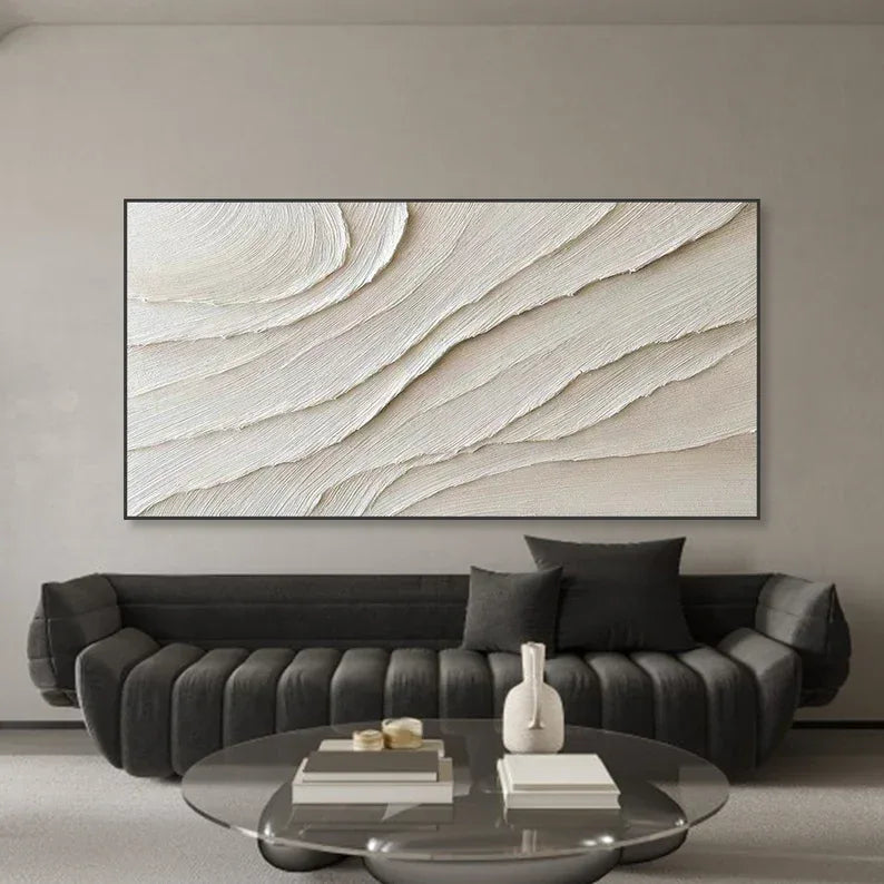 Waves of Serenity-Modern Minimalist Muscle White Texture Wave Abstract Wall Art - artextured