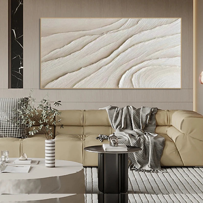 Waves of Serenity-Modern Minimalist Muscle White Texture Wave Abstract Wall Art