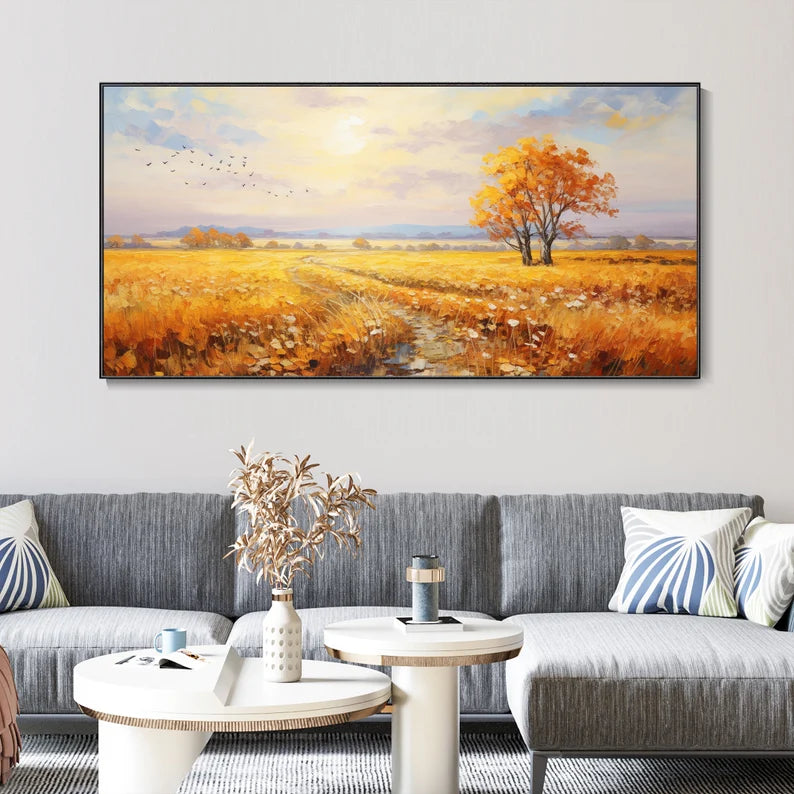 Golden Autumn Landscape Oil Painting