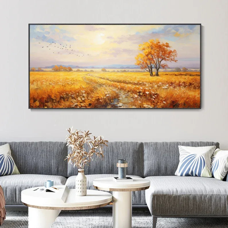 Golden Autumn Whisper-Hand-Painted Autumn Landscape Texture Oil Painting Wall Art - artextured