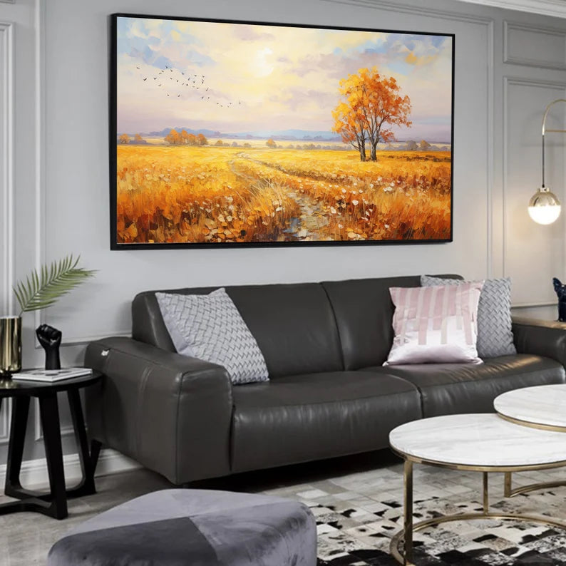 Golden Autumn Landscape Oil Painting