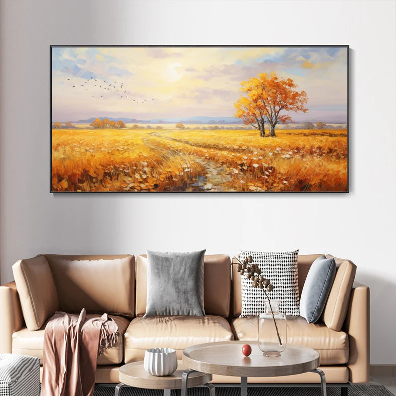 Golden Autumn Landscape Oil Painting