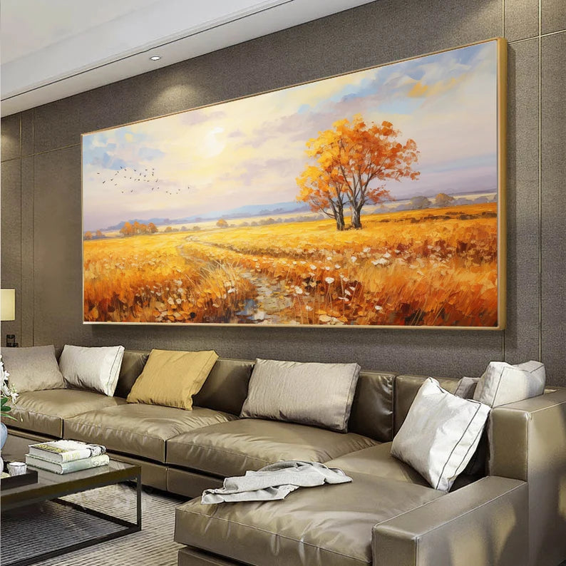 Golden Autumn Landscape Oil Painting