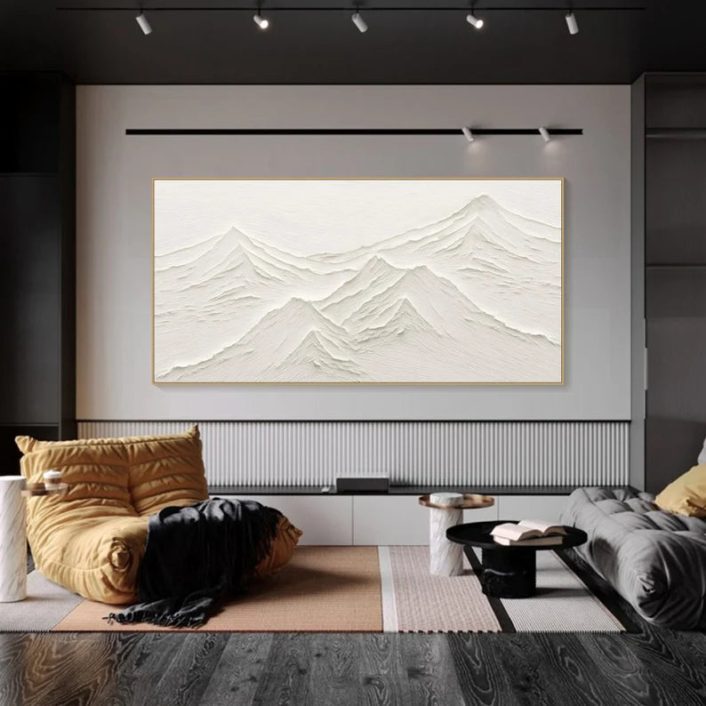 Tranquil Peaks Textured Art-Minimalist Hand-Painted Mountain Textured Wall Art