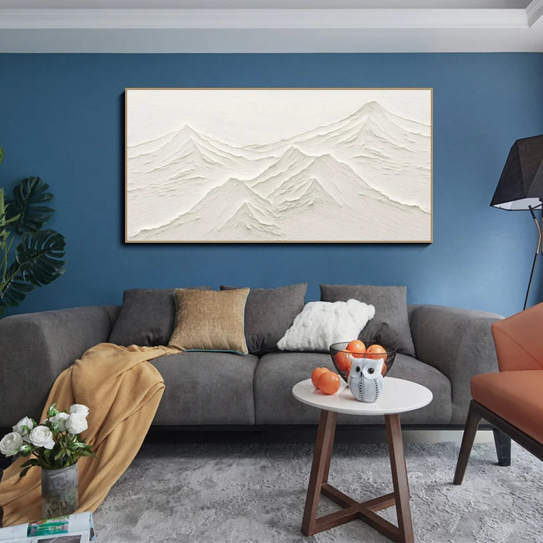 Tranquil Peaks Textured Art-Minimalist Hand-Painted Mountain Textured Wall Art