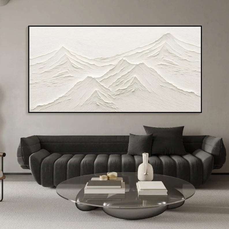 Tranquil Peaks Textured Art-Minimalist Hand-Painted Mountain Textured Wall Art