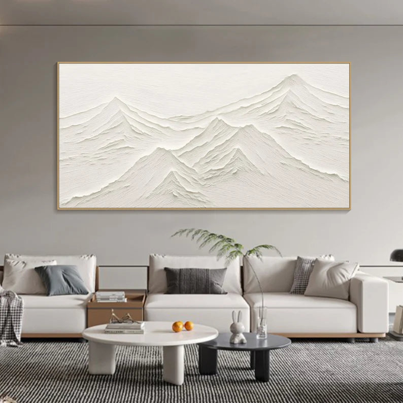 Tranquil Peaks Textured Art-Minimalist Hand-Painted Mountain Textured Wall Art