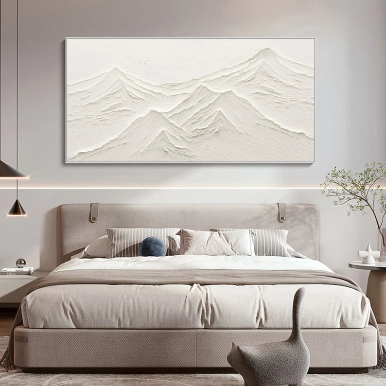 Tranquil Peaks Textured Art-Minimalist Hand-Painted Mountain Textured Wall Art