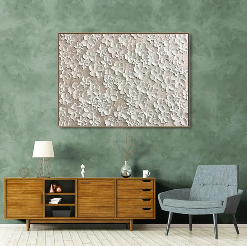 Whispers of Floral Elegance-Modern Minimalist Abstract Relief Flower Cluster Wall Art - artextured