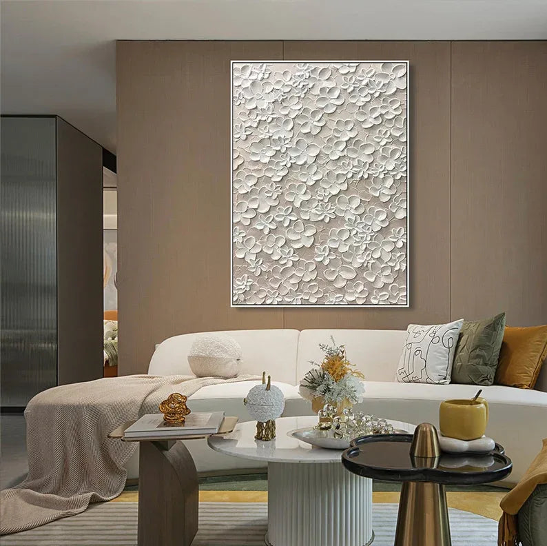 Whispers of Floral Elegance-Modern Minimalist Abstract Relief Flower Cluster Wall Art - artextured