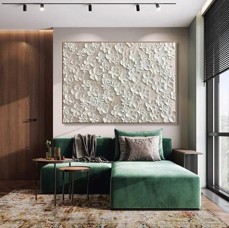 Whispers of Floral Elegance-Modern Minimalist Abstract Relief Flower Cluster Wall Art - artextured