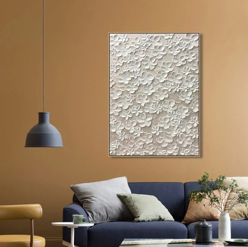 Whispers of Floral Elegance-Modern Minimalist Abstract Relief Flower Cluster Wall Art - artextured