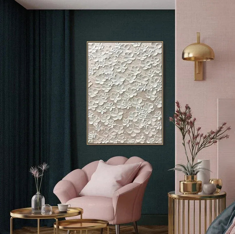 Whispers of Floral Elegance-Modern Minimalist Abstract Relief Flower Cluster Wall Art - artextured