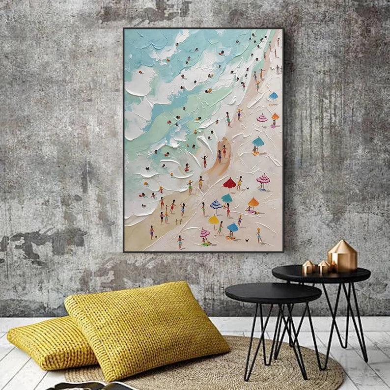 Sunny Beach Day-Hand-Painted Abstract Wall Art Depicting a Summer Beach Scene - artextured
