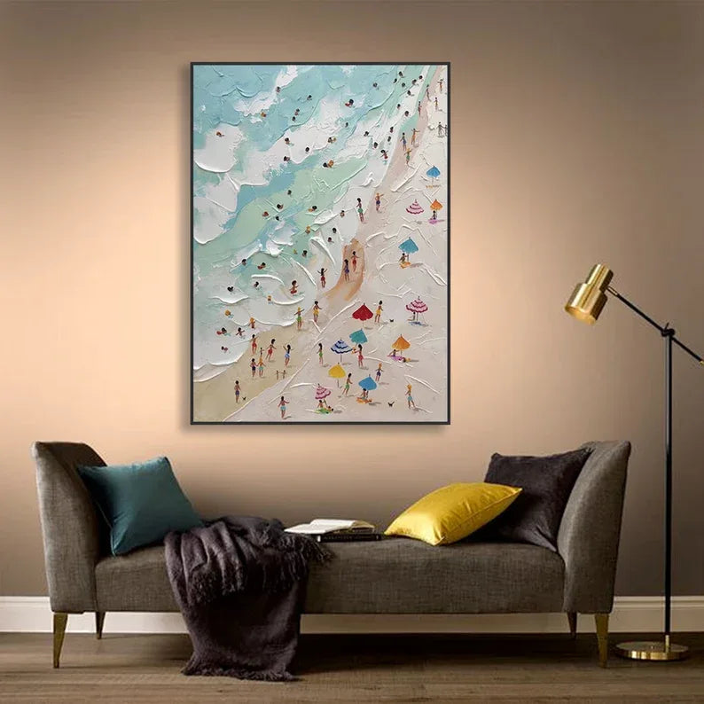 Sunny Beach Day-Hand-Painted Abstract Wall Art Depicting a Summer Beach Scene - artextured