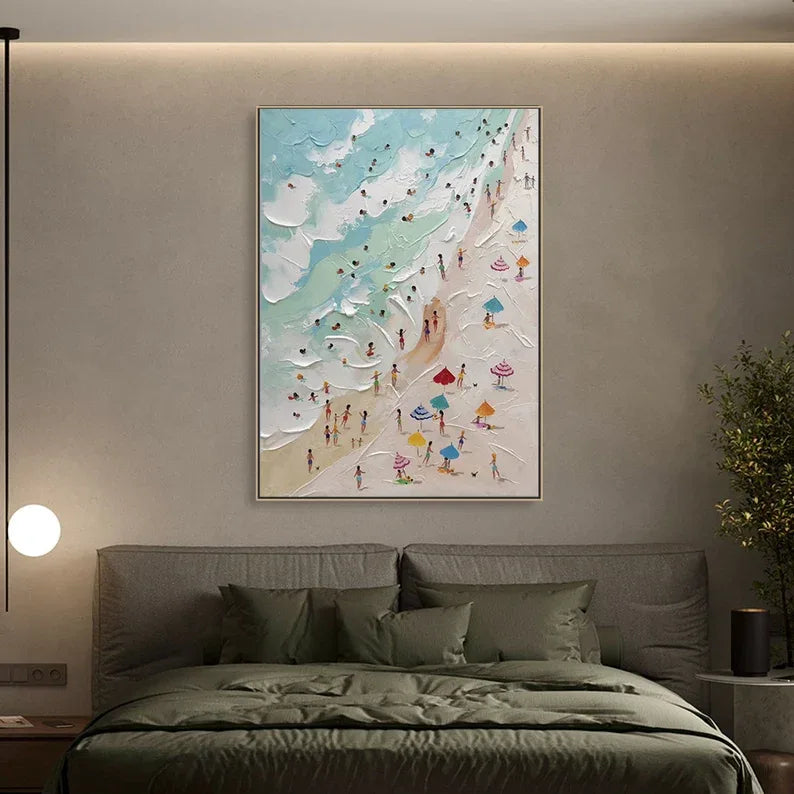 Sunny Beach Day-Hand-Painted Abstract Wall Art Depicting a Summer Beach Scene - artextured