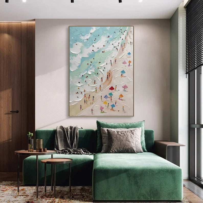 Sunny Beach Day-Hand-Painted Abstract Wall Art Depicting a Summer Beach Scene