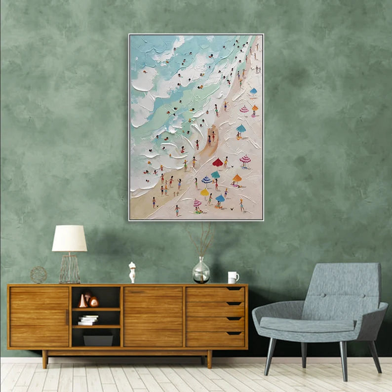 Sunny Beach Day-Hand-Painted Abstract Wall Art Depicting a Summer Beach Scene