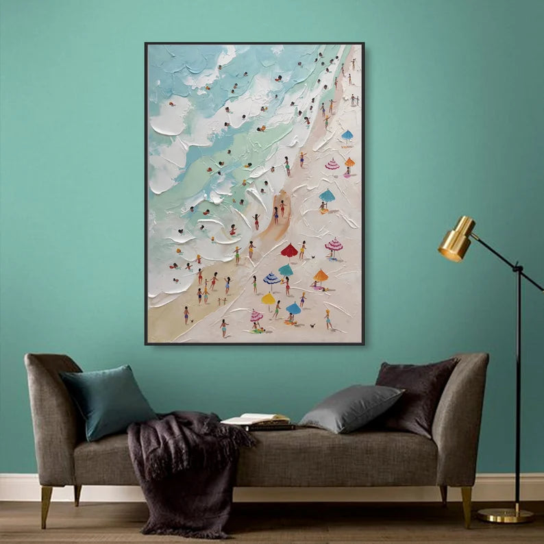 Sunny Beach Day-Hand-Painted Abstract Wall Art Depicting a Summer Beach Scene
