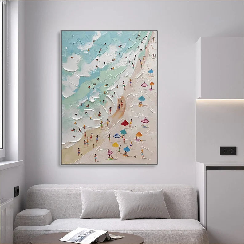Sunny Beach Day-Hand-Painted Abstract Wall Art Depicting a Summer Beach Scene