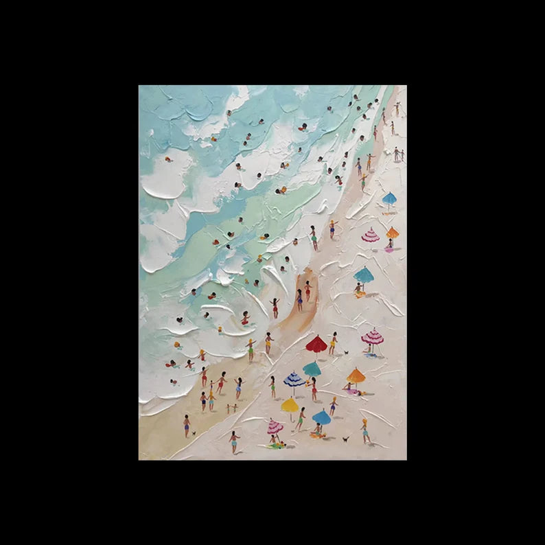 Sunny Beach Day-Hand-Painted Abstract Wall Art Depicting a Summer Beach Scene