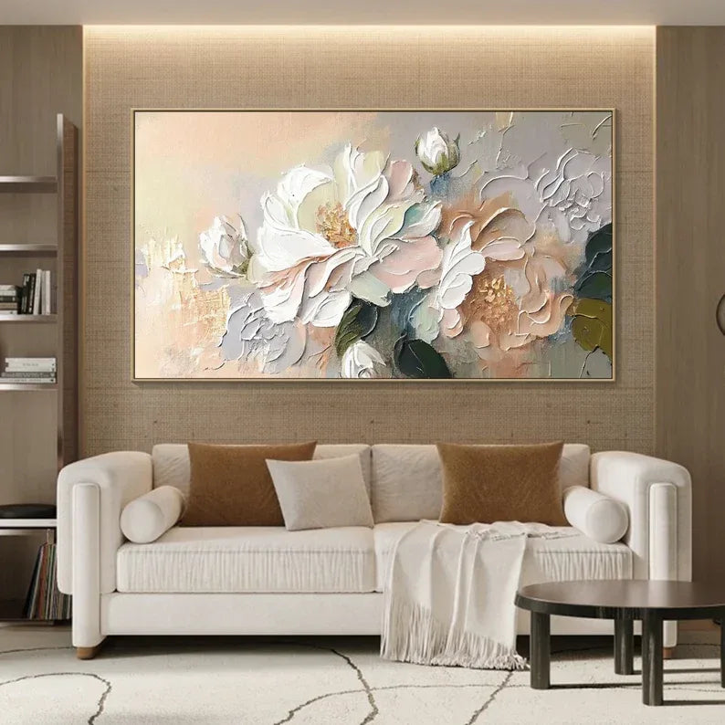 Whispers of Blossom-Hand-Painted Large Flower Cluster Texture Wall Art - artextured